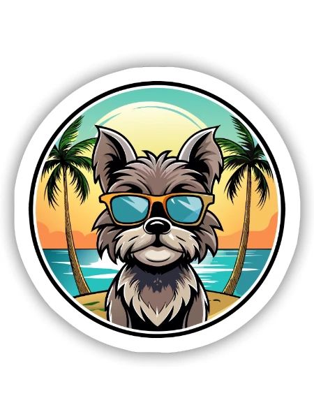 Affenpinscher Dog Breed Cartoon Sunglasses Beach - Sticker size S (10 x 10 cm) - white matte - Front