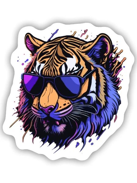 Cooler Retro-Tigerkopf - Sticker Größe S (10 x 10 cm) - Mattweiß - Vorne