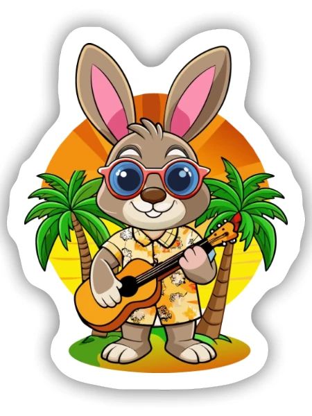 Lunettes de soleil de plage d’été de lapin drôle hawaïenne - Sticker taille S (10 x 10 cm) - blanc mat - Devant