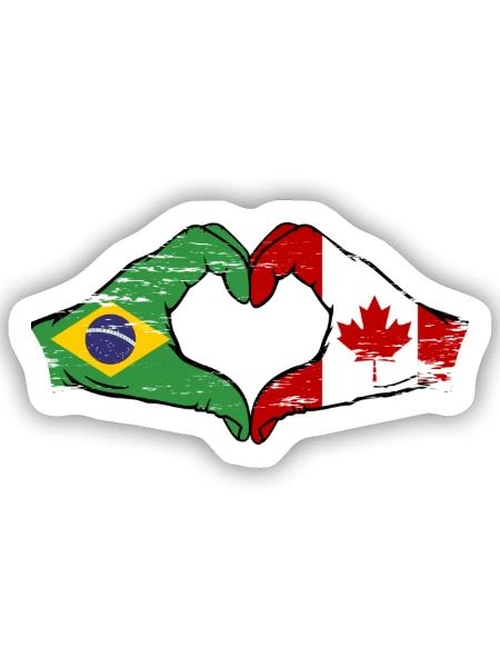 Brazil Canada Flag Hands Heart Shape Used - Sticker size S (10 x 10 cm) - white matte - Front