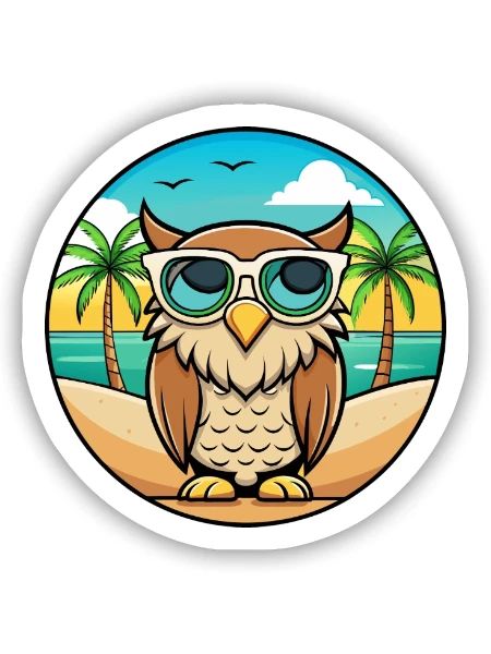 Eule Lustige Cartoon Sommer Strand Sonnenbrille Aufkleber - Sticker Größe S (10 x 10 cm) - Mattweiß - Vorne
