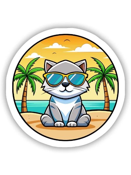Schottische Falte Katzenrasse Cartoon Sonnenbrille Strand - Sticker Größe S (10 x 10 cm) - Mattweiß - Vorne