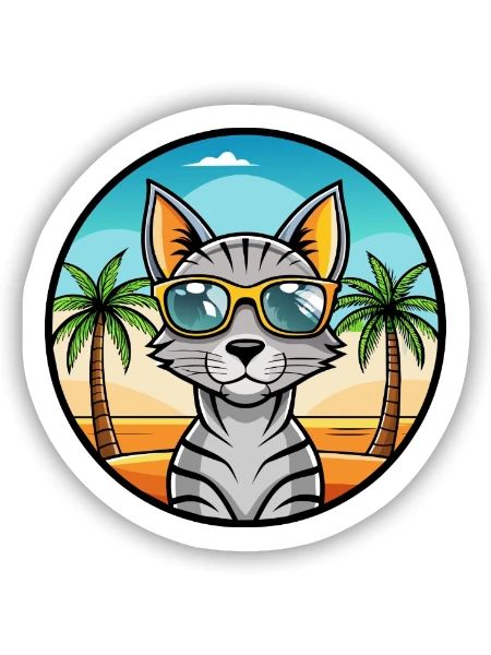 Arabische ägyptische Mau-Katzenrasse Cartoon-Sonnenbrille - Sticker Größe S (10 x 10 cm) - Mattweiß - Vorne