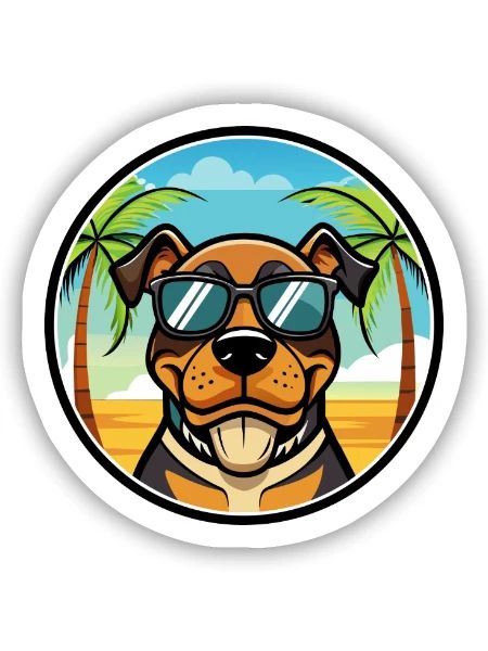 Lunettes de soleil Rottweiler Dog Cartoon Summer Beach - Sticker taille S (10 x 10 cm) - blanc mat - Devant