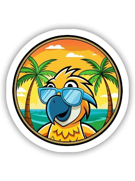 Perroquet Drôle Dessin Animé Plage Été Lunettes De Soleil Cool - Sticker taille S (10 x 10 cm) - blanc mat - Devant