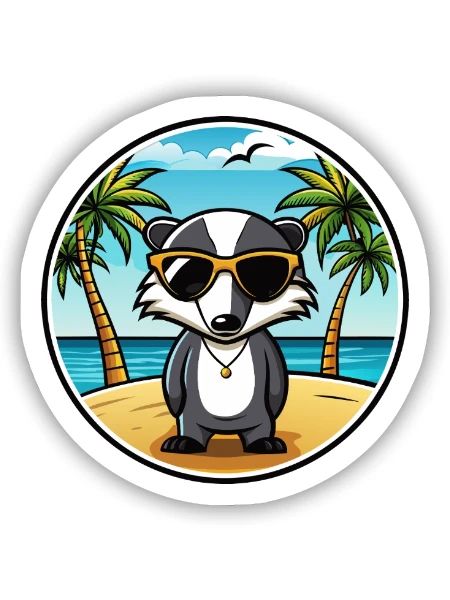 Dachs Lustige Cartoon Sommer Strand Sonnenbrille Cool - Sticker Größe S (10 x 10 cm) - Mattweiß - Vorne