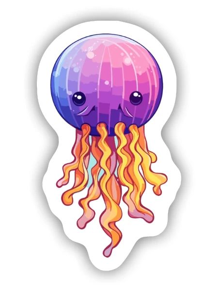 Qualle bunte Aquarell-Karikatur Kawaii Anima - Sticker Größe S (10 x 10 cm) - Mattweiß - Vorne