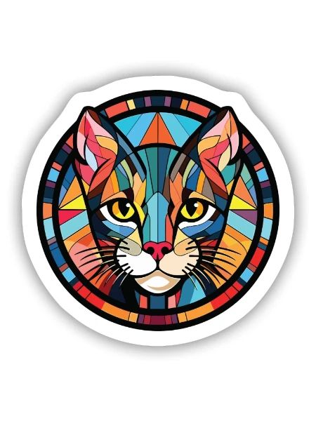 Ägyptische Mau-Katze bunte Aquarell-Illustration - Sticker Größe S (10 x 10 cm) - Mattweiß - Vorne