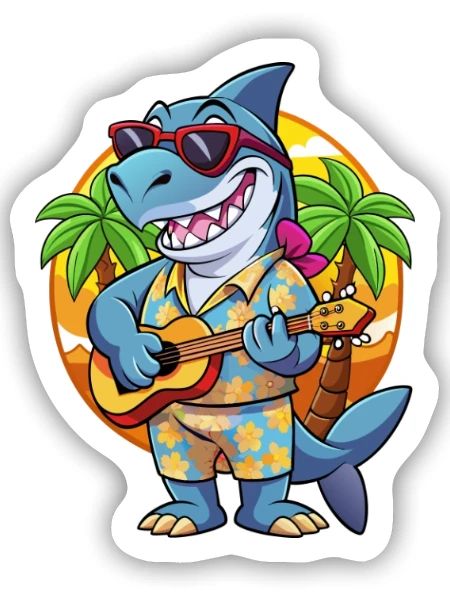 Lustige Hai Sommer Strand Sonnenbrille Hawaiianisch - Sticker Größe S (10 x 10 cm) - Mattweiß - Vorne