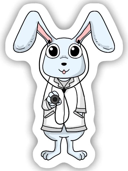 Lapin médecin médecin infirmière vétérinaire - Sticker taille S (10 x 10 cm) - blanc mat - Devant