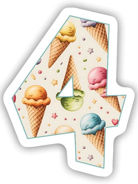 EISCREME NUMMER 4 JAHRE EIS 4. GEBURTSTAG - Sticker Größe S (10 x 10 cm) - Mattweiß - Vorne