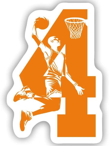 NUMMER 4 BASKETBALL 4. GEBURTSTAG - Sticker Größe S (10 x 10 cm) - Mattweiß - Vorne