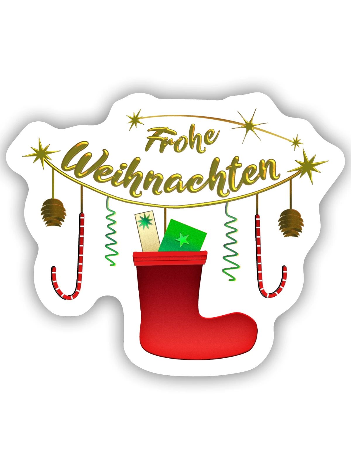 Frohe Weihnachten Candy Nikolausstiefel - Sticker Größe S (10 x 10 cm) - Mattweiß - Vorne