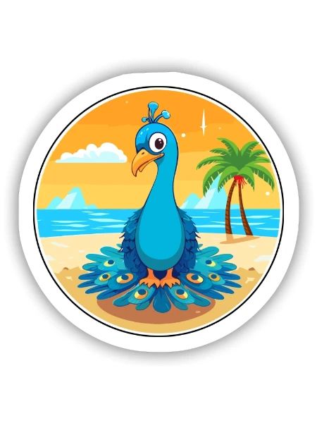 Pfau-Cartoon-Yoga-Strand-Sommer-Illustration - Sticker Größe S (10 x 10 cm) - Mattweiß - Vorne
