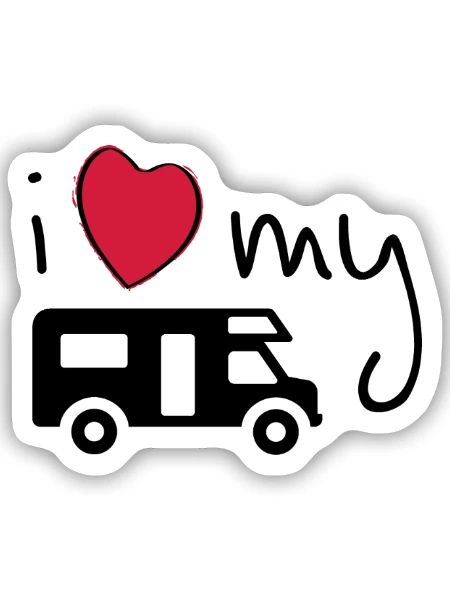 Ich liebe meinen Camper. Ich liebe mein Wohnmobil. Urlaub - Sticker Größe S (10 x 10 cm) - Mattweiß - Vorne