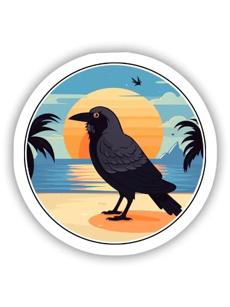 Krähe lustige Karikatur Kawaii Strand Illustration - Sticker Größe S (10 x 10 cm) - Mattweiß - Vorne