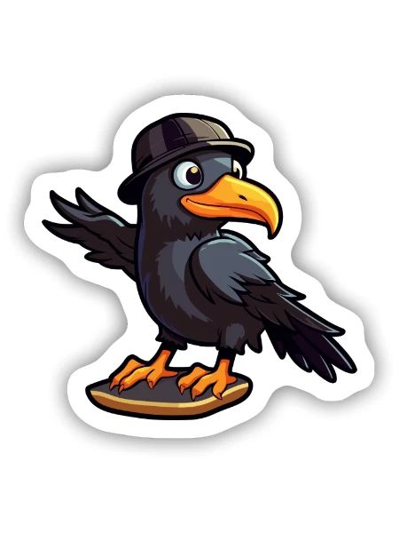 Lustige Krähe Kawaii Cartoon Haustier spielt Skateboard - Sticker Größe S (10 x 10 cm) - Mattweiß - Vorne
