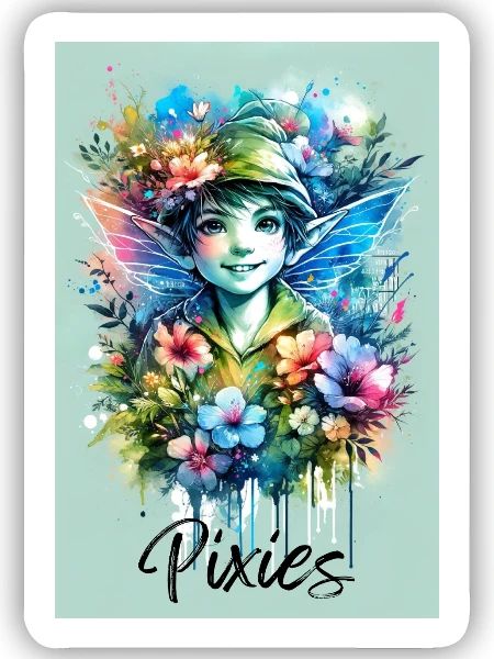 Pixie - Pixies - Blumen, Aquarell und Fee - Sticker Größe S (10 x 10 cm) - Mattweiß - Vorne