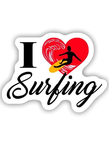 I love Surfing - Herz mit Surfer und Welle - Sticker Größe S (10 x 10 cm) - Mattweiß - Vorne