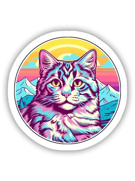 Katze Aquarell Karikatur Kawaii Haustier Tier Bunt - Sticker Größe S (10 x 10 cm) - Mattweiß - Vorne