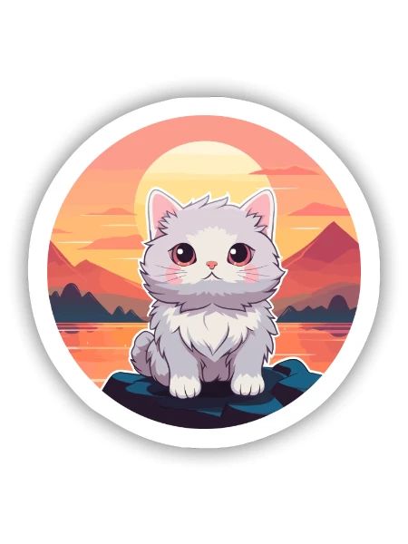 Katze buntes Aquarell Cartoon Kawaii Tier - Sticker Größe S (10 x 10 cm) - Mattweiß - Vorne