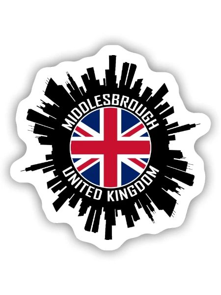 Middlesbrough Skyline UK Flagge Reise-Souvenir - Sticker Größe S (10 x 10 cm) - Mattweiß - Vorne