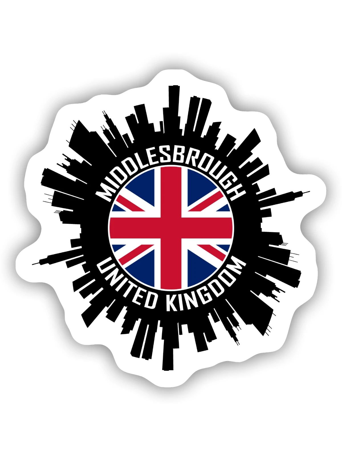 Middlesbrough Skyline UK Flagge Reise-Souvenir - Sticker Größe S (10 x 10 cm) - Mattweiß - Vorne