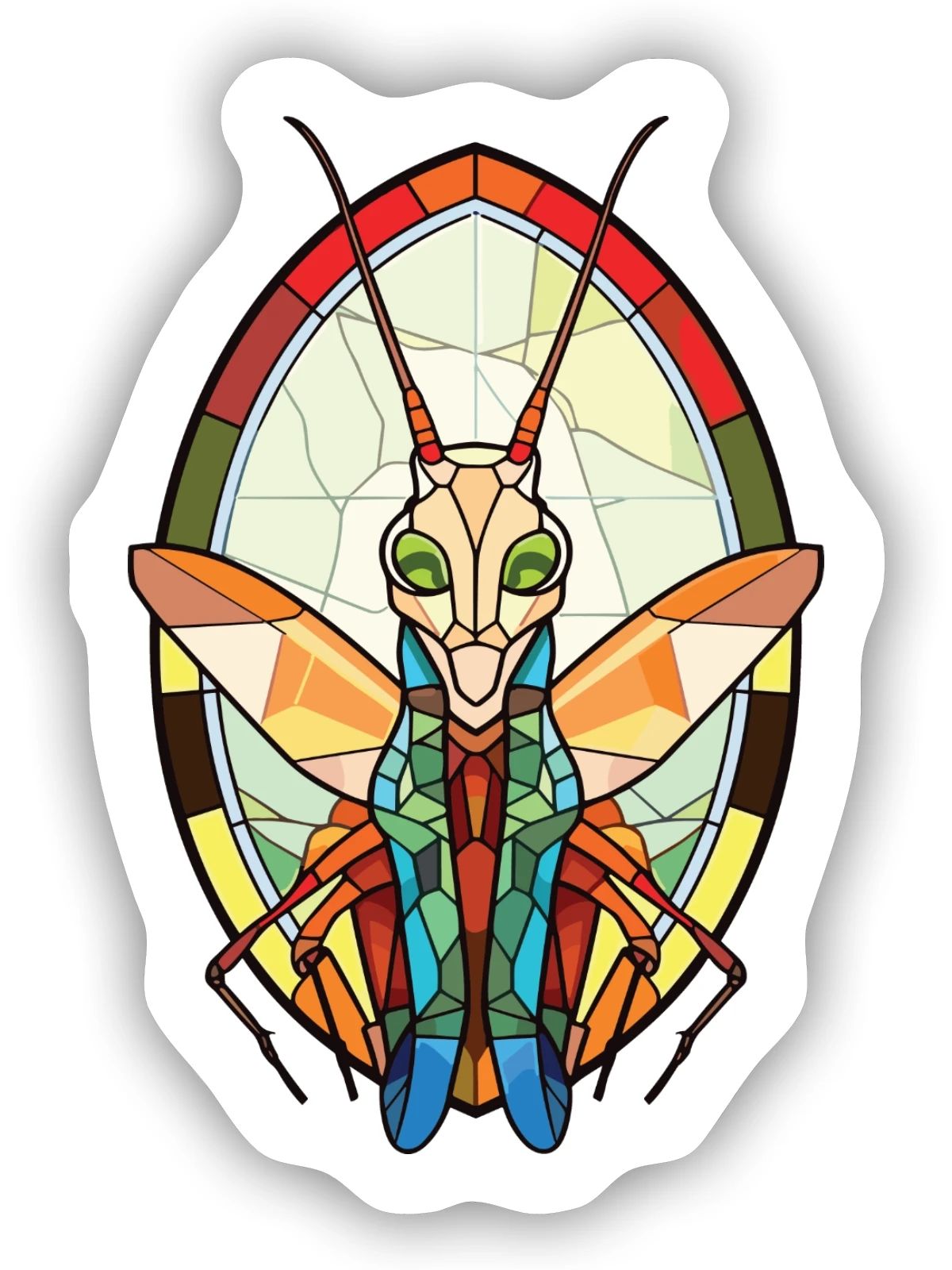 Gottesanbeterin Bunte Aquarell-Tier-Karikatur - Sticker Größe S (10 x 10 cm) - Mattweiß - Vorne