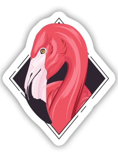 Flamingo im Rahmen - Grafischer Rosa Vogel - Sticker Größe S (10 x 10 cm) - Mattweiß - Vorne