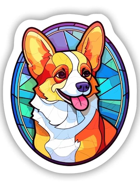 Corgi Hund Buntes Glas Bunte Karikatur Kawaii An - Sticker Größe S (10 x 10 cm) - Mattweiß - Vorne
