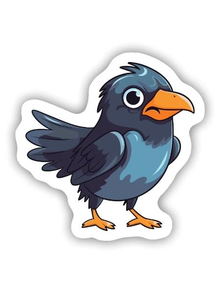 Krähenkarikatur Kawaii Aquarellillustration - Sticker Größe S (10 x 10 cm) - Mattweiß - Vorne