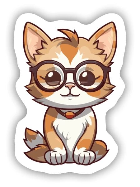 Katze mit Brille Karikatur Kawaii Illustration - Sticker Größe S (10 x 10 cm) - Mattweiß - Vorne