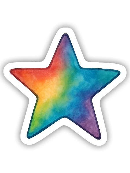Watercolor Star – Bunter Stern im Aquarellstil - Sticker Größe S (10 x 10 cm) - Mattweiß - Vorne