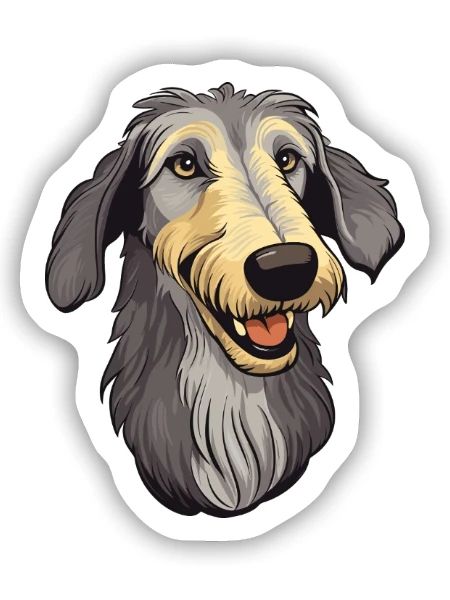 Scottish Deerhound Hunderasse Cartoon Kawaii Illust - Sticker Größe S (10 x 10 cm) - Mattweiß - Vorne