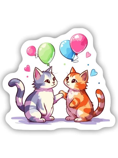 Katzen Kawaii Cartoon Haustier spielt mit Luftballons - Sticker Größe S (10 x 10 cm) - Mattweiß - Vorne