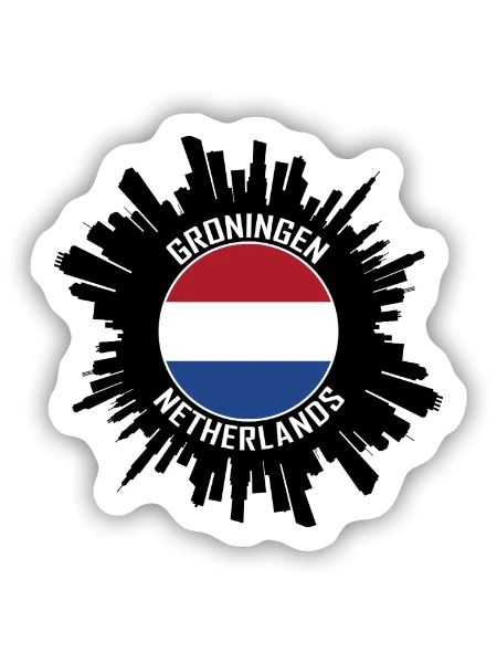 Groningen Skyline Niederlande Flagge Reise-Souvenir - Sticker Größe S (10 x 10 cm) - Mattweiß - Vorne