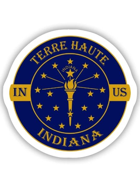 Terre Haute Indiana Flagge USA Reise-Souvenir-Abzeichen - Sticker Größe S (10 x 10 cm) - Mattweiß - Vorne