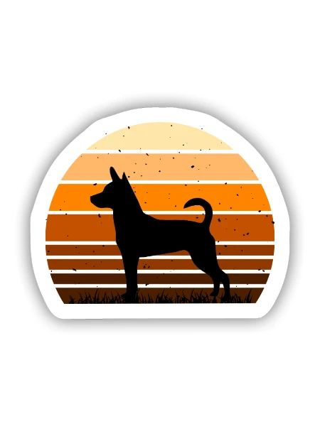 Decker Rat Terrier Hund Silhouette Retro Sonnenuntergang - Sticker Größe S (10 x 10 cm) - Mattweiß - Vorne