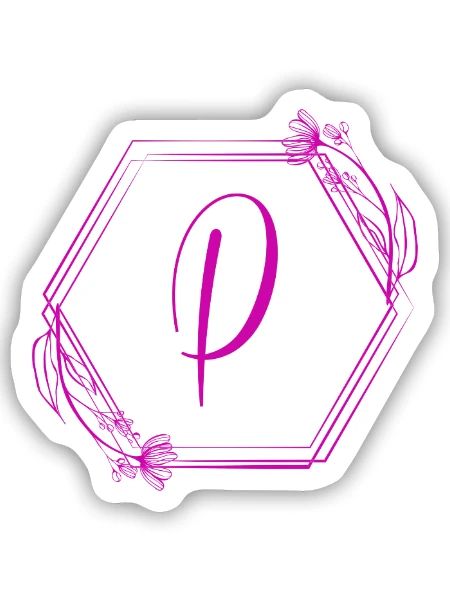 P Monogramm Floral Hexagon - Sticker Größe S (10 x 10 cm) - Mattweiß - Vorne