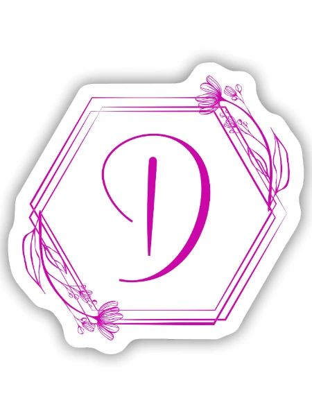 D Monogramm Blütenrahmen Pink Hexagon - Sticker Größe S (10 x 10 cm) - Mattweiß - Vorne