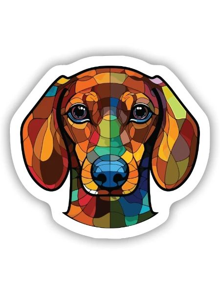 Dackelhund Buntes Aquarell Tier Cartoon - Sticker Größe S (10 x 10 cm) - Mattweiß - Vorne