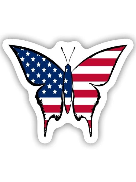 USA Flagge Schmetterling - Sticker Größe S (10 x 10 cm) - Mattweiß - Vorne