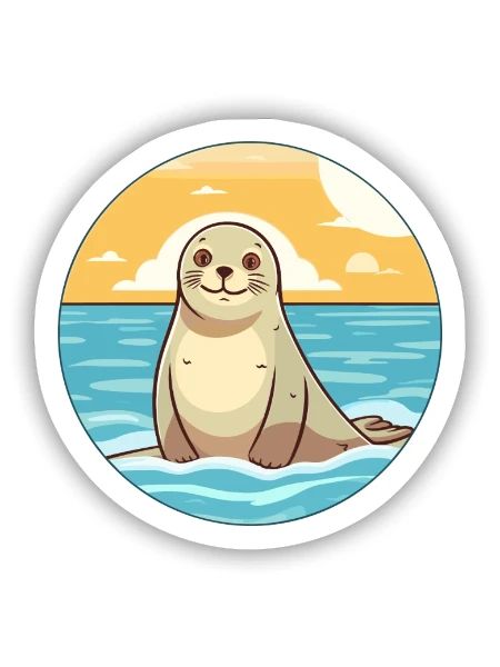 Siegel Aquarell Cartoon Kawaii Clipart Tier - Sticker Größe S (10 x 10 cm) - Mattweiß - Vorne