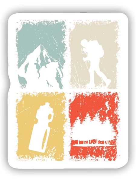 Hiking Wandern Retro - Sticker Größe S (10 x 10 cm) - Mattweiß - Vorne