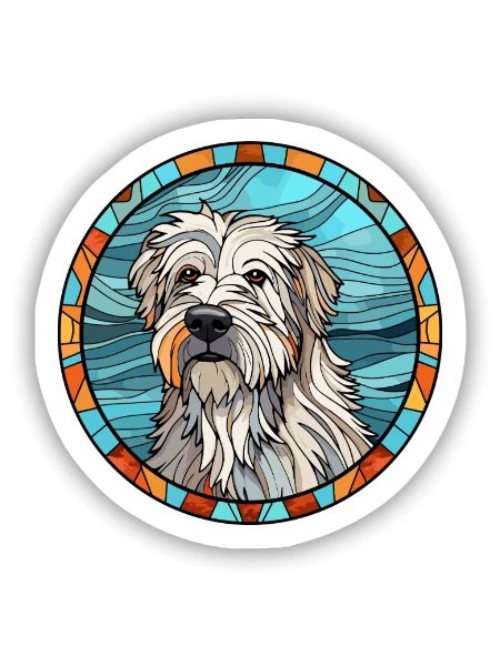 Pyrenäen-Schäferhund Hunderasse Buntes Glas - Sticker Größe S (10 x 10 cm) - Mattweiß - Vorne