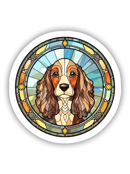 Picardie Spaniel Hunderasse Buntglas Bunt W - Sticker Größe S (10 x 10 cm) - Mattweiß - Vorne