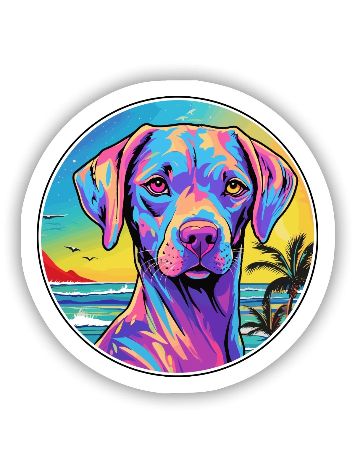 Akbash Hunderasse buntes Karikatur-Aquarell - Sticker Größe S (10 x 10 cm) - Mattweiß - Vorne