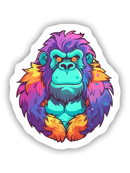Gorilla Buntes Aquarell Cartoon Kawaii Tier - Sticker Größe S (10 x 10 cm) - Mattweiß - Vorne