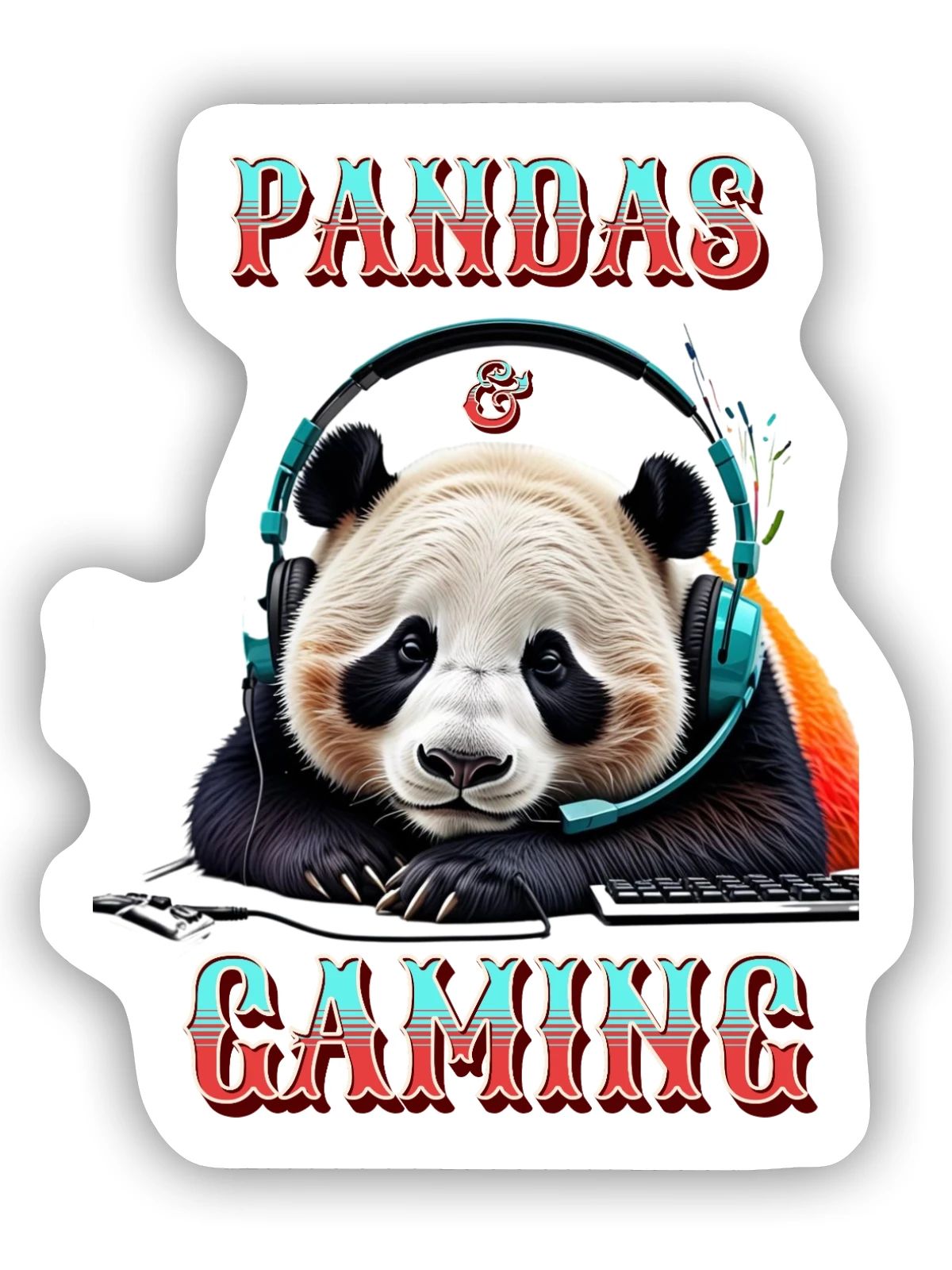 Pandas und Gaming - Sticker Größe S (10 x 10 cm) - Mattweiß - Vorne