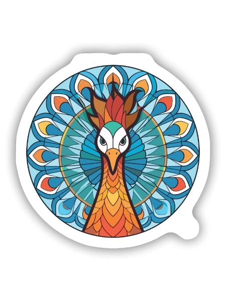 Pfau Buntes Aquarell Tier Illustration - Sticker Größe S (10 x 10 cm) - Mattweiß - Vorne